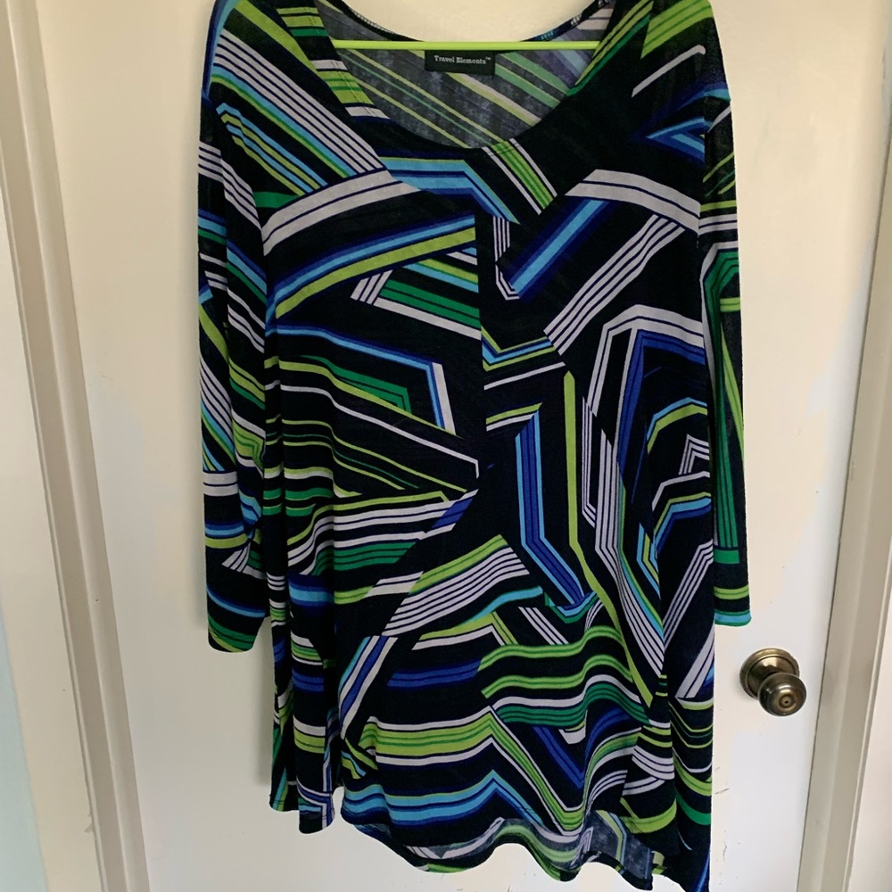 Geometric pattern Green and Blue Plus size Women's Top